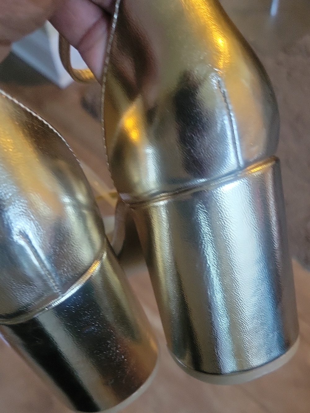 bp Metallic Gold Ankle-Strap Block Heels - Picture 3 of 9